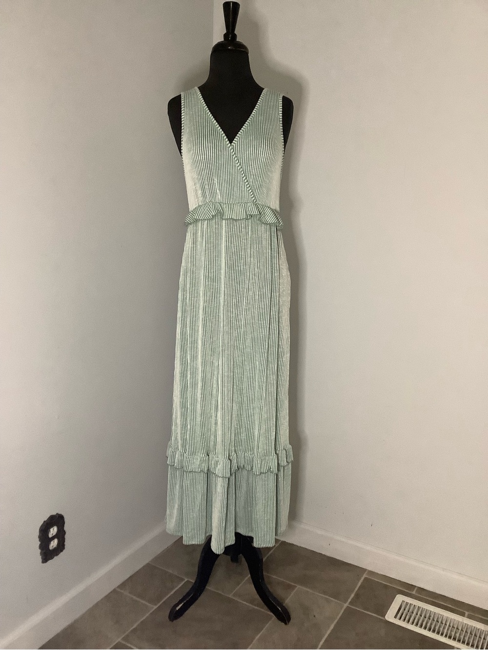 Caution To The Wind Mint Green Pleated Ruffle Maxi Dress